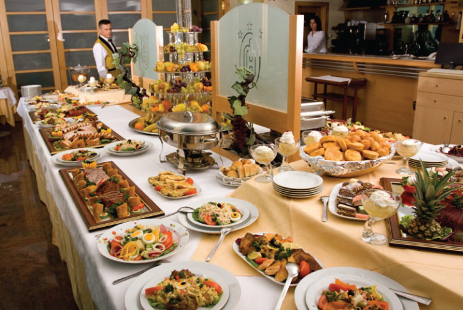 Event buffet spread in the conservatory